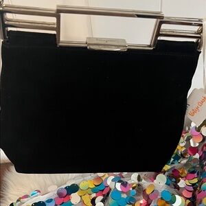 Salvatore Ferragamo Black Suede Clutch with Silver-Tone Frame